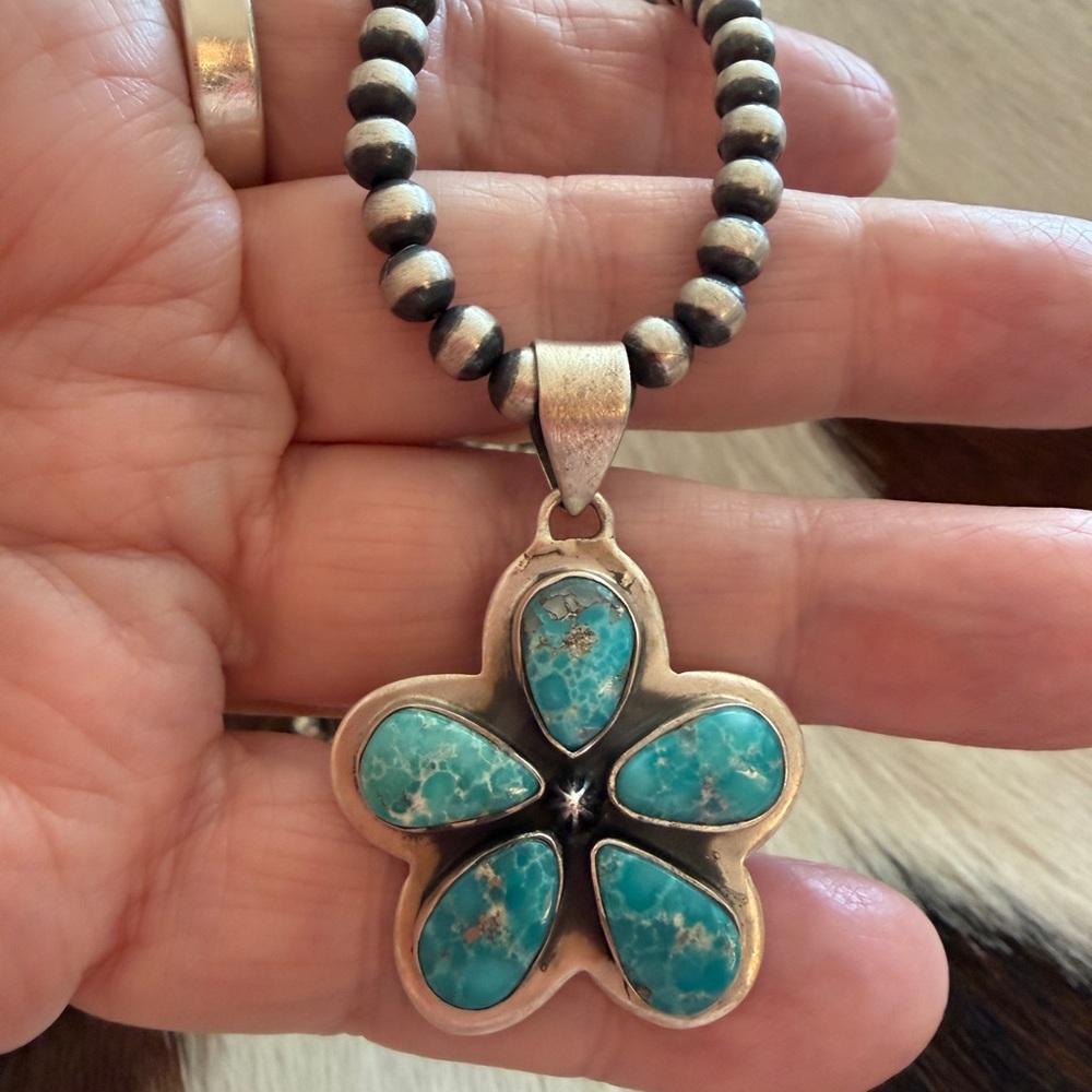 ❤️ White Water Turquoise Sterling Navajo Style 5 Stone Cluster STATEMENT Pendant